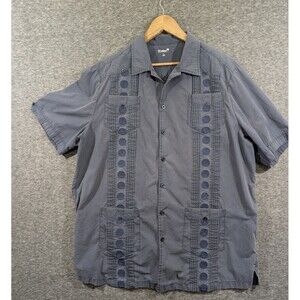 KS Island Men's Button Up Shirt Short Sleeve Embroidered 4 Pocket Detail Size XL